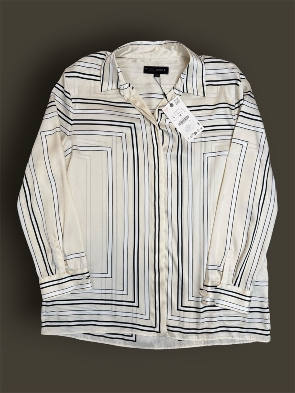 NWT Zara Black and Cream Striped Oversized Blouse sz L